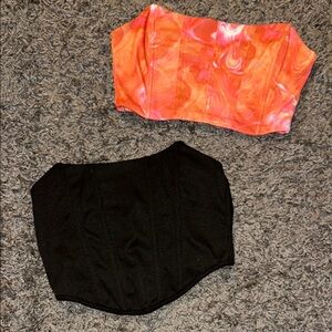 Orange and Black Strapless Tops